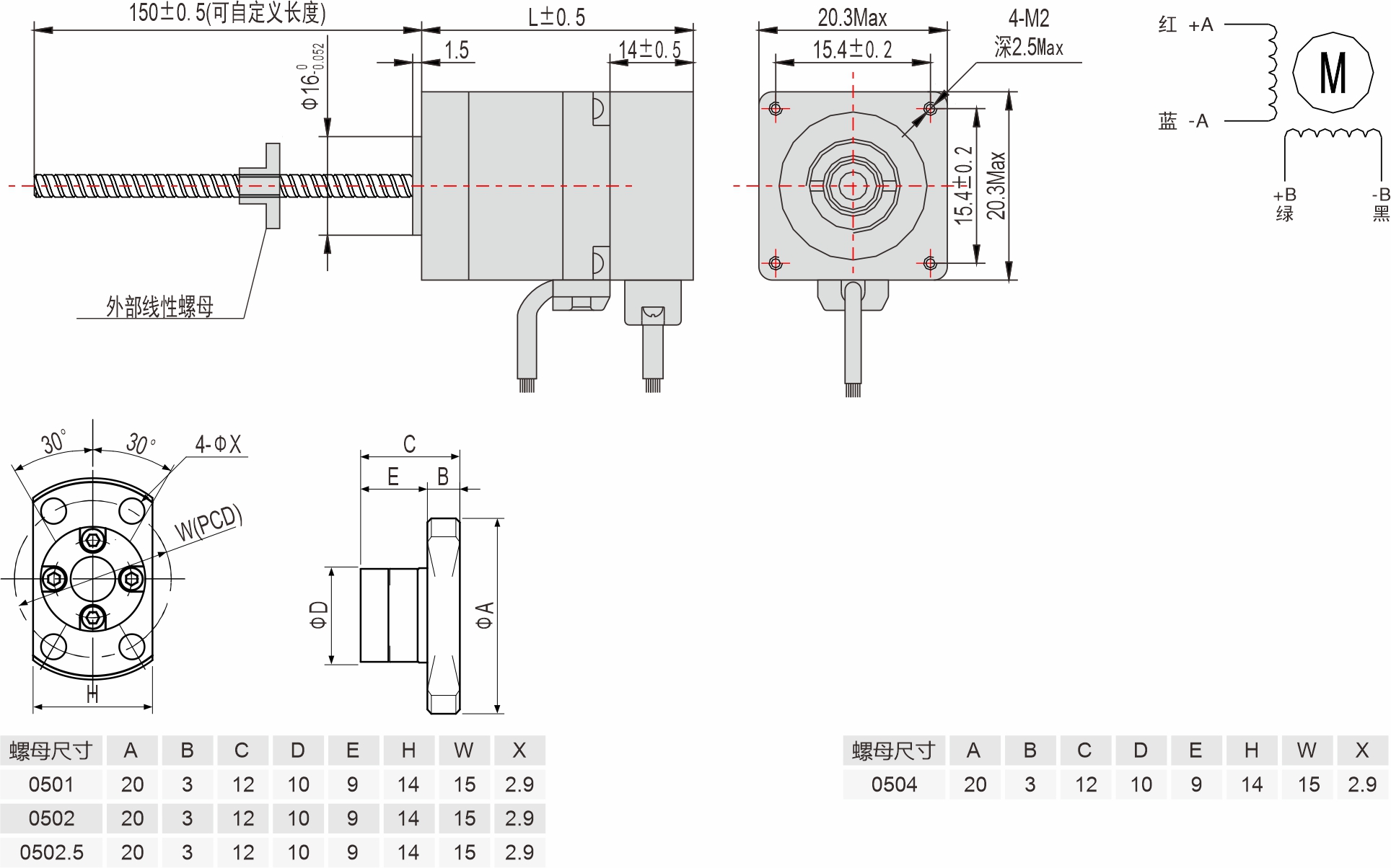 20mm滾珠絲杠直線閉環步進電機